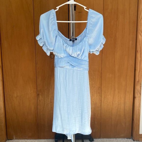 Trixxi Baby Blue Short Sleeve Ruffle Dress Size L - Picture 1 of 12